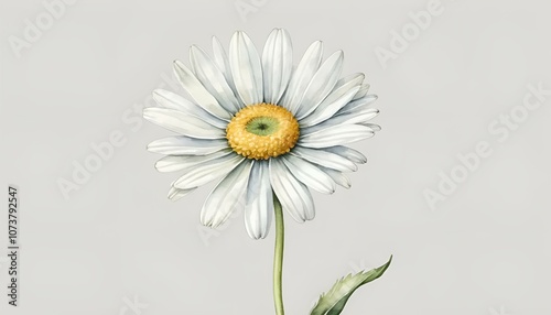 Delicate watercolor illustration of a daisy flower on a soft gray background, natural beauty concept

