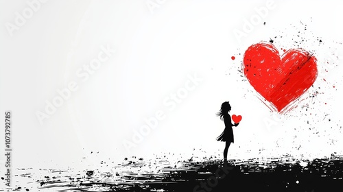 Silhouette of Girl Holding Heart Graphic Design