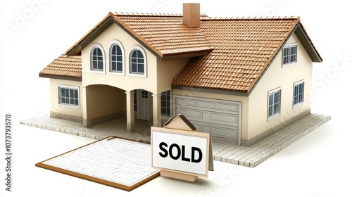 Charming House with Sold Sign on White Background