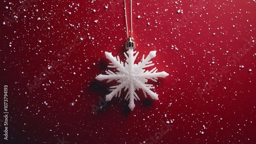 ssnowflake pendent with chain on red color background  photo