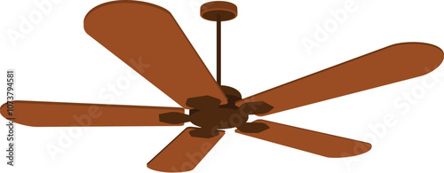 Wooden ceiling fan spinning to circulate air in a room