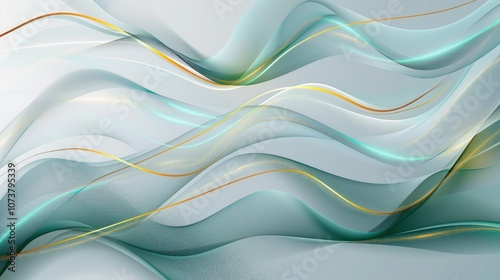 Abstract background with light blue and green colors, and golden yellow lines on a grey background