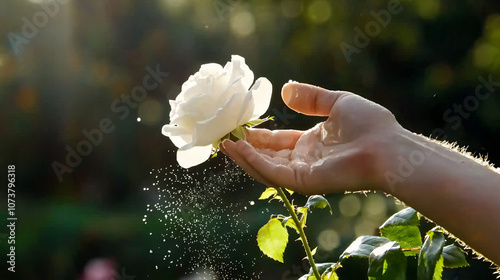 wild roses releasing fragrance in garden setting photo