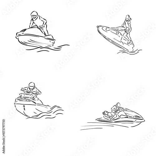 Hand sketch rider on a jet ski aquabike vector