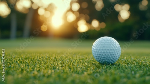 Golf Ball on Grass at Sunset in Charity Tournament