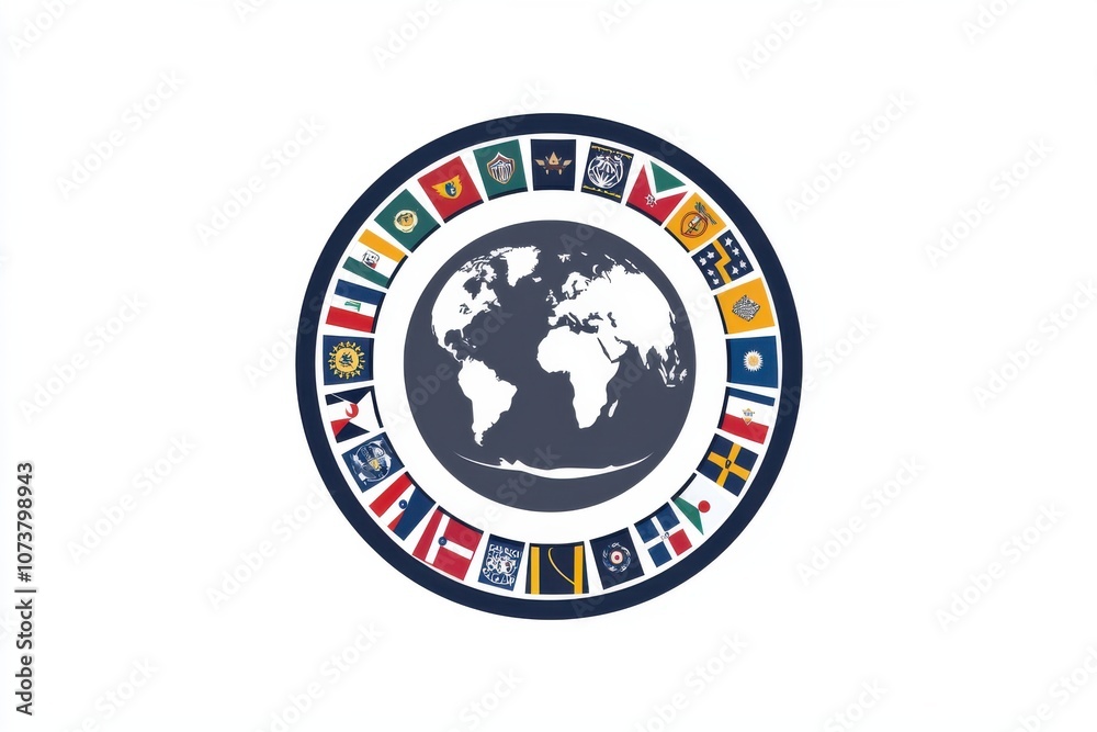 Circular logo featuring flags from around the globe Circular logo featuring flags from around the globe