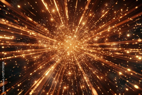 Abstract glowing starburst with golden light streaks