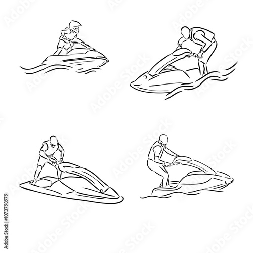 Hand sketch rider on a jet ski aquabike vector