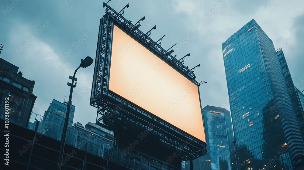 Blank billboard on a city street with skyscrapers in the background. Blank billboard on a city street with skyscrapers in the background.
