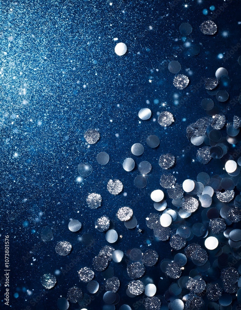 beautiful studio blue background with shiny sparkling silver glitter bokeh beautiful studio blue background with shiny sparkling silver glitter bokeh