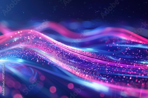 Abstract Digital Waves with Pink and Blue Glow