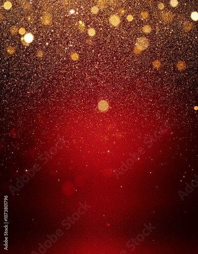 red background with gold glitter bokeh, luxury and Christmas vibes, copy space