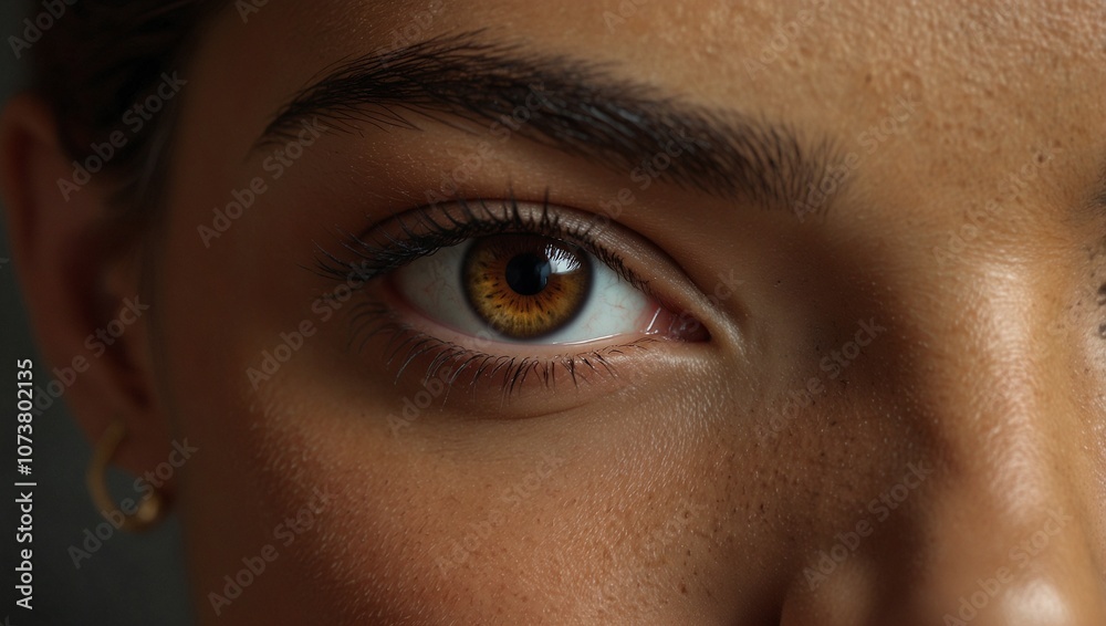 Close-Up of the Refined Brown Eyes of a Beautiful Mexican Woman with Cinnamon Skin Close-Up of the Refined Brown Eyes of a Beautiful Mexican Woman with Cinnamon Skin