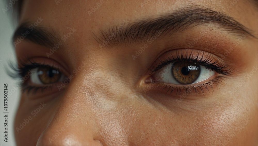 Close-Up of the Refined Brown Eyes of a Beautiful Mexican Woman with Cinnamon Skin Close-Up of the Refined Brown Eyes of a Beautiful Mexican Woman with Cinnamon Skin