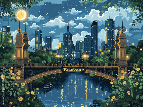 Brisbane Australia. Beautiful postcard vector illustration for your design