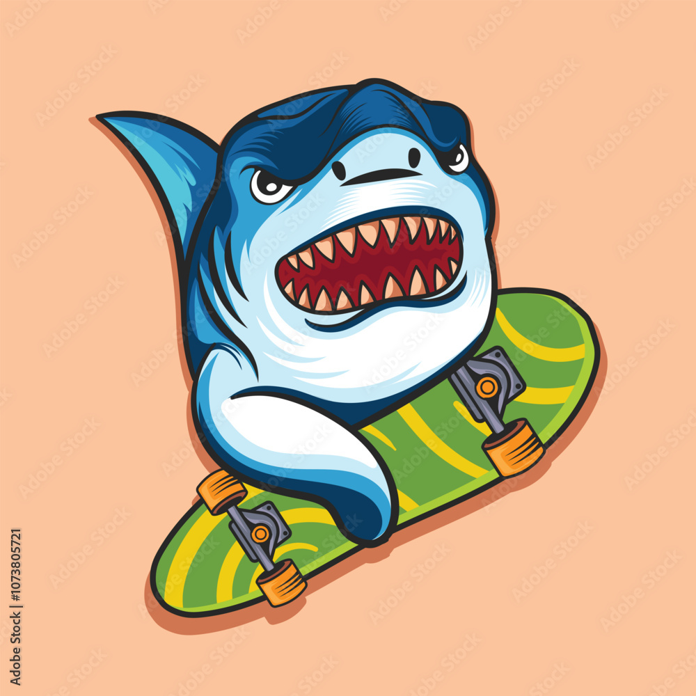 shark playing Skateboard and holding illustration shark playing Skateboard and holding illustration