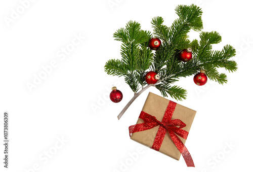 Christmas tree and gift isolated on white transparent, Xmas present and season holiday decoration