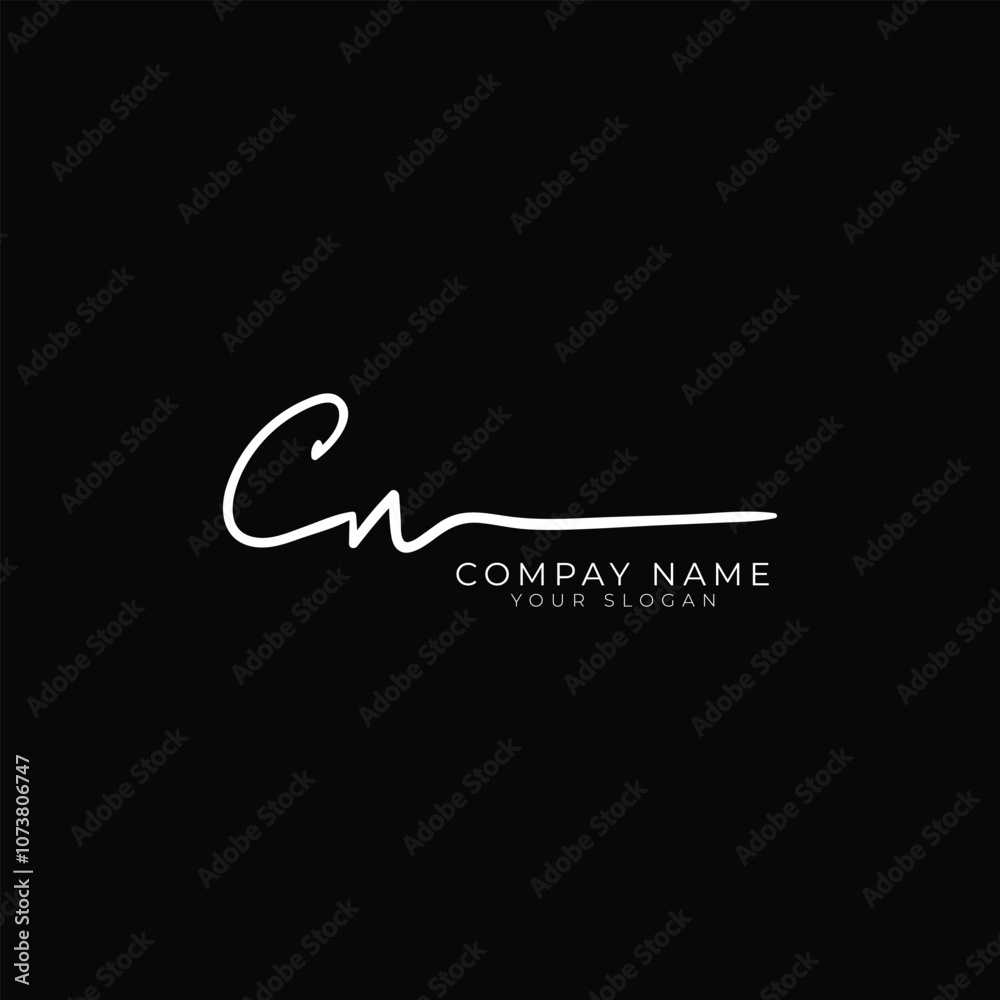 handwriting letter CN signature monogram logo design handwriting letter CN signature monogram logo design