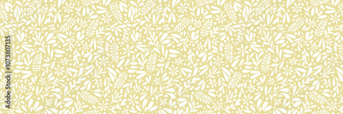 Vintage flower print vector background, cute ditsy floral banner, seamless repeating pattern, yellow and white design