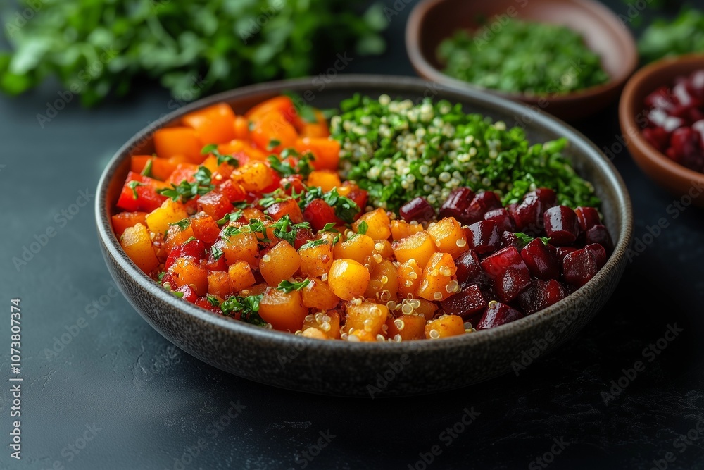Colorful Quinoa Bowl with Roasted Beets and Fresh Vegetables Colorful Quinoa Bowl with Roasted Beets and Fresh Vegetables