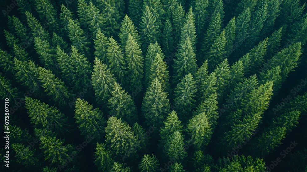 Aerial view of a lush evergreen forest with dense tree canopies. Aerial view of a lush evergreen forest with dense tree canopies.