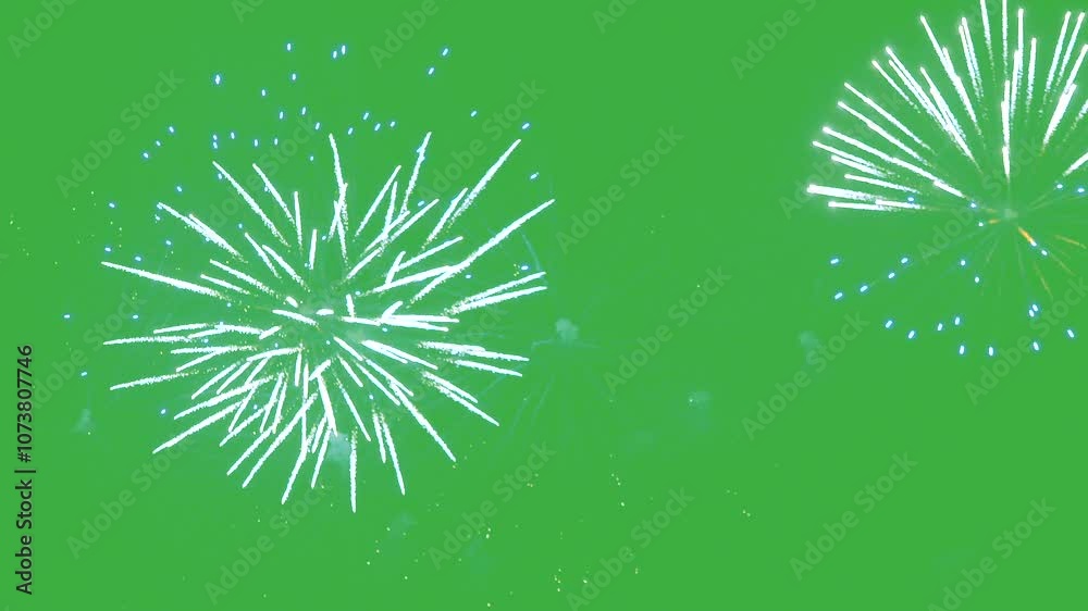 Abstract Firework on green Screen chroma key background, 4th of July independence day, New Year eve, Christmas 2025, Diwali Holiday concept. High quality 4k chromakey Cinematic Slow Motion video