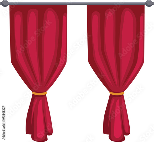 Red curtains hanging on a metal rod, creating an elegant window treatment for interior design