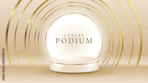 product podium with sparkles golden circles 3d realistic design