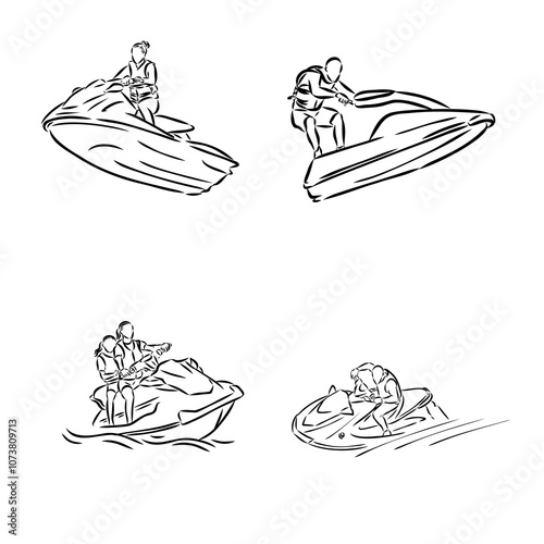 Hand sketch rider on a jet ski aquabike vector