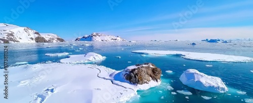 Icebergs from melting glaciers in icefjords are a sign of global warming and climate change photo