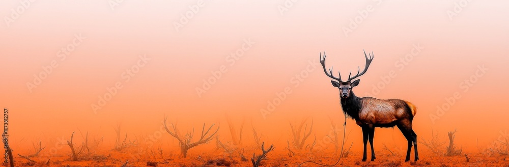 Climate change crisis background: deer in dead forest