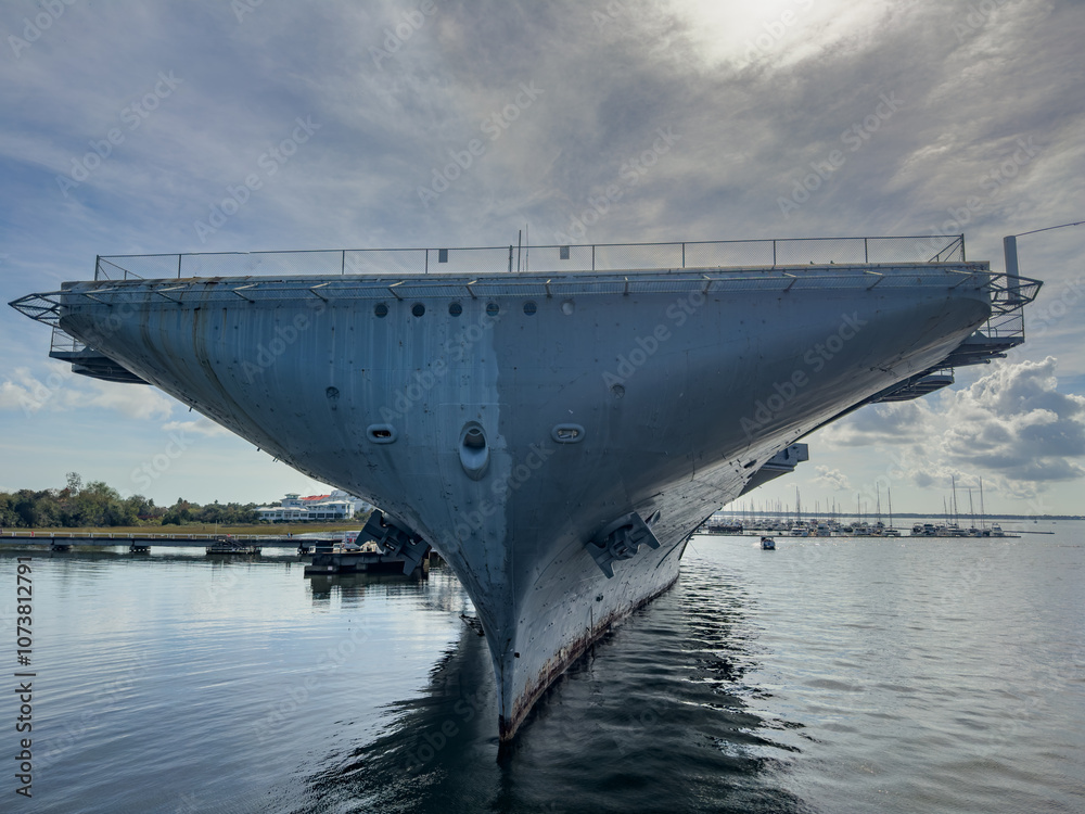 The bow and anchors of the USS Yorktown WWII Aircraft Carrier in Charleston Bay The bow and anchors of the USS Yorktown WWII Aircraft Carrier in Charleston Bay