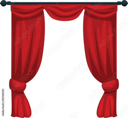 Red curtains tied with rope hanging from a metal rod, creating a sophisticated atmosphere