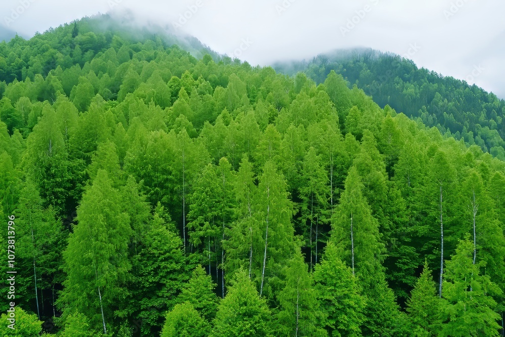 Fototapeta premium A changing forest ecosystem managing and cultivating a sustainable climate, from treetops to the ground