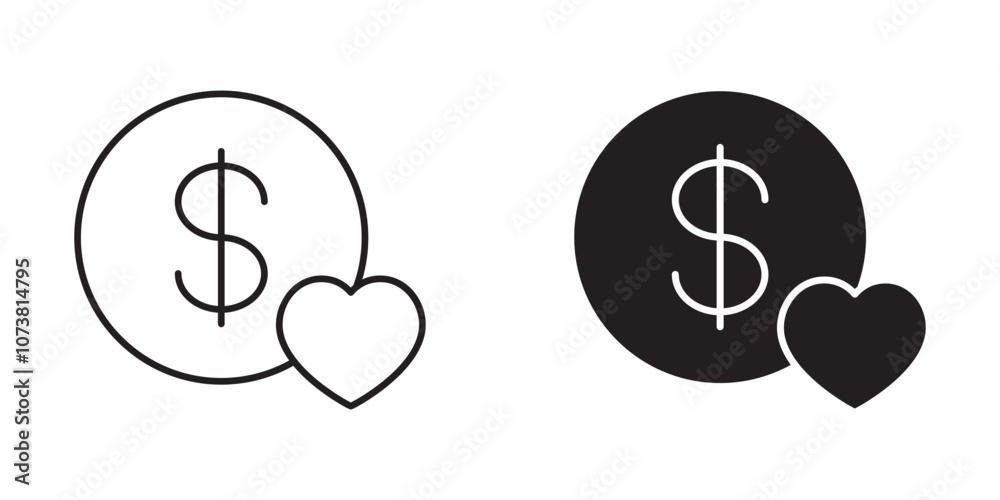 Favorite Payees Icon with Heart and Dollar for Frequent Contacts