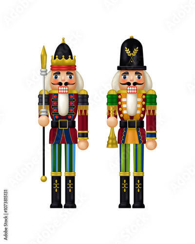 Christmas Nutcracker toy soldier traditional figurine. Vector illustration in a 3D style