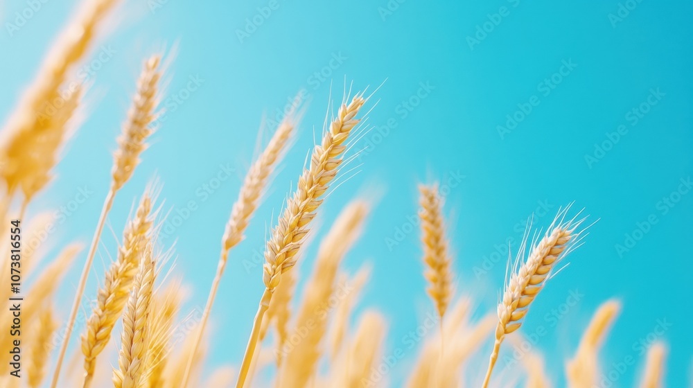 Golden wheat stalks sway gently against a vibrant blue sky, AI Golden wheat stalks sway gently against a vibrant blue sky, AI