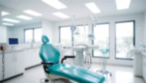 Blurred dental clinic background. Defocused interior of modern dental office. 