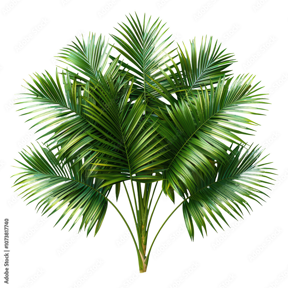 Fototapeta premium Lush green palm fronds cluster, vibrant foliage, tropical vibe, natural ambiance, energizing and refreshing atmosphere Isolated on white background or PNG
