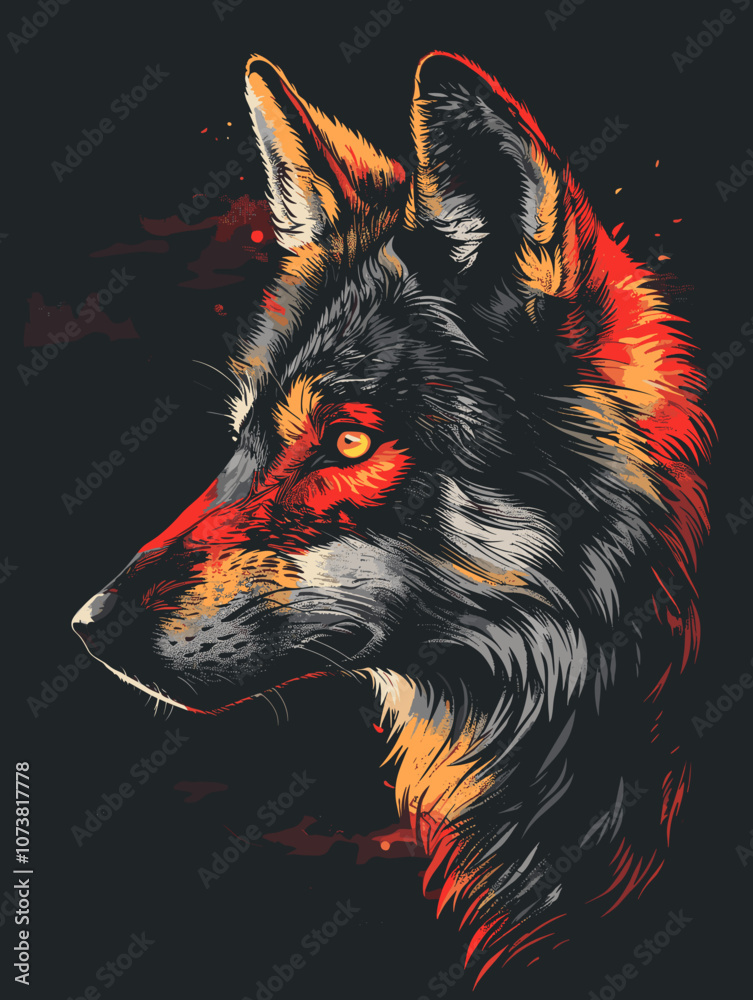 Fototapeta premium Vector illustration of a wolf head with red eyes on a black background