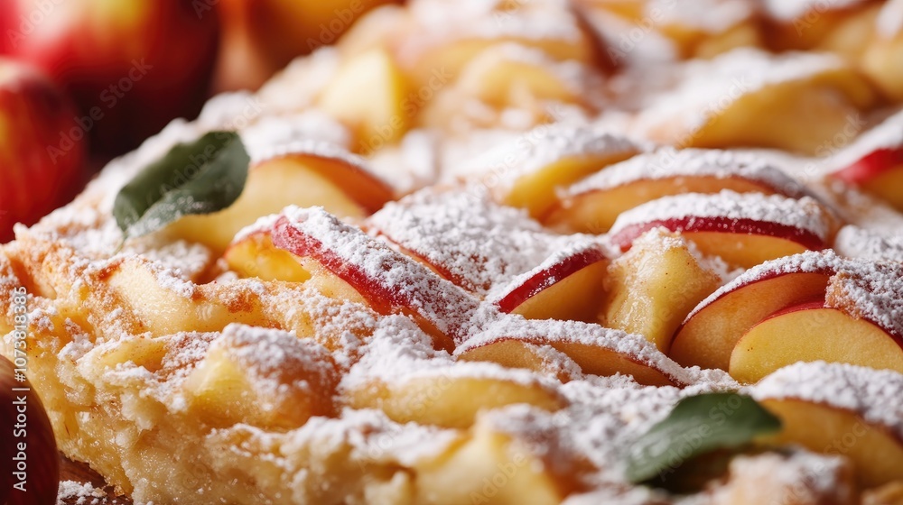 Close up of a traditional apple strudel dessert