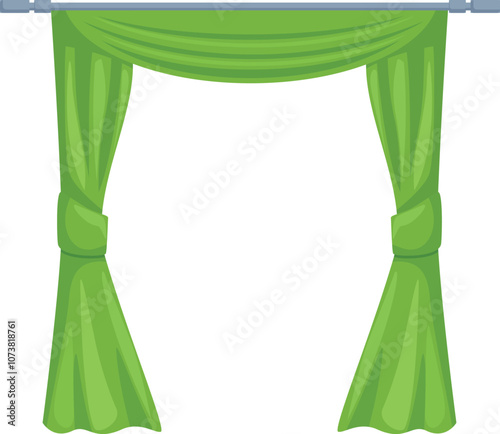 Green curtains gracefully draped and tied back, adding a touch of elegance to interior decor