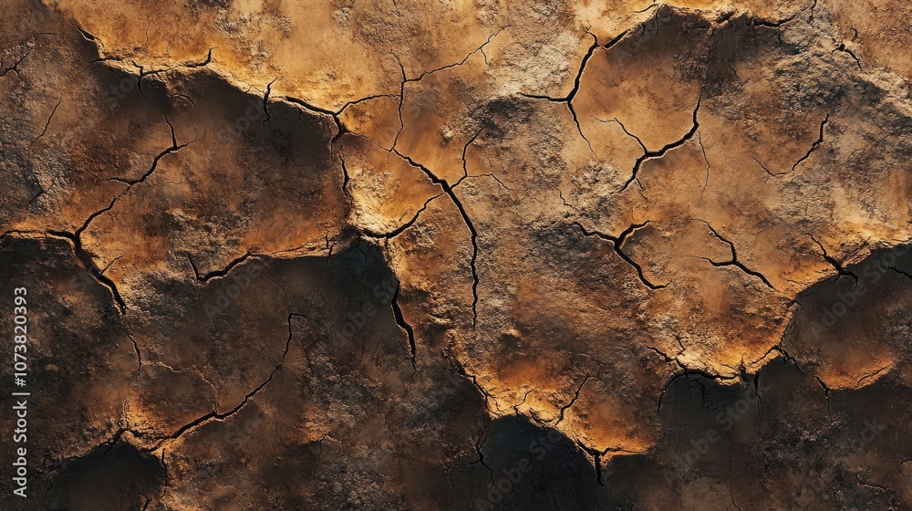 Cracked desert terrain highlighting the intensity and depth of fissures representing themes of drought and climate change Cracked desert terrain highlighting the intensity and depth of fissures representing themes of drought and climate change