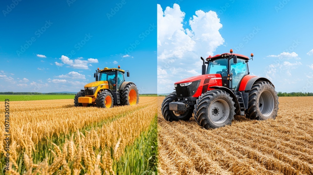 Obraz premium Collage of harvest in fields, Summer time: Stock