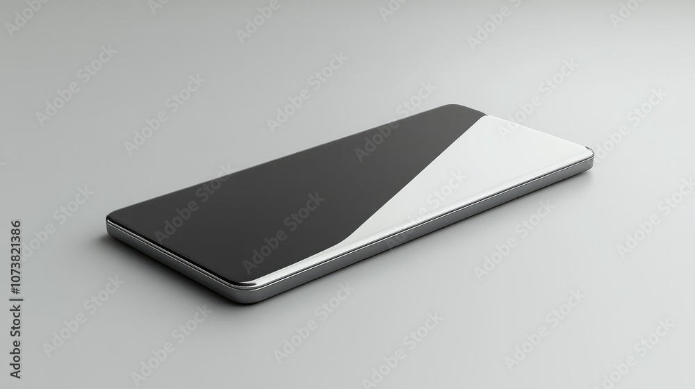 3D rendering of a smartphone featuring a blank elongated scrolling display against a gray backdrop 3D rendering of a smartphone featuring a blank elongated scrolling display against a gray backdrop