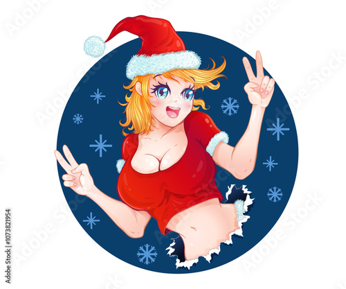 Vector santa girl for Christmas in manga style