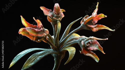 Alien plant with fantastical features showcasing otherworldly flora against a black backdrop 3D render photo