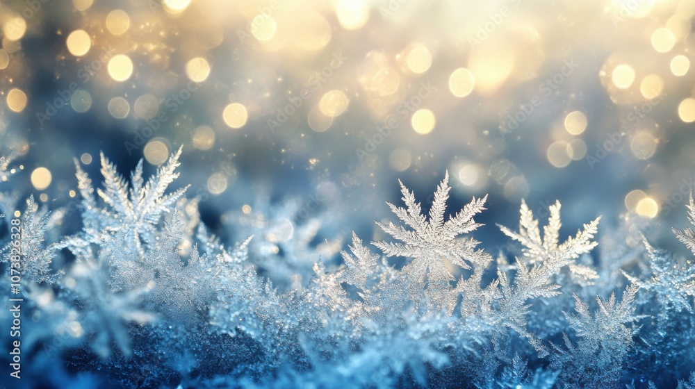 Delicate snowflakes glittering against a blurred winter background Delicate snowflakes glittering against a blurred winter background