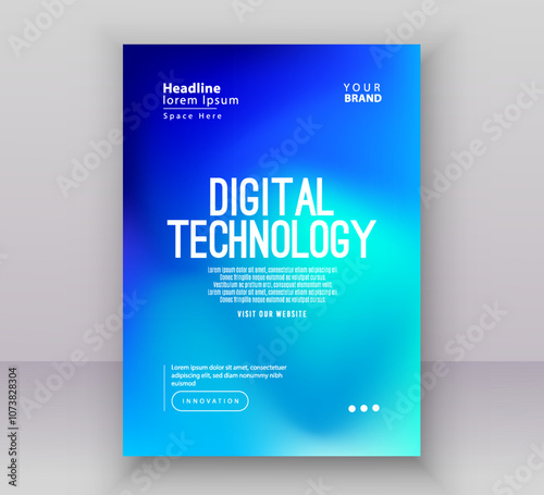 Poster brochure cover banner presentation layout template, Technology digital futuristic internet network green blue gradient background, Abstract cyber future tech, Ai big data business vector