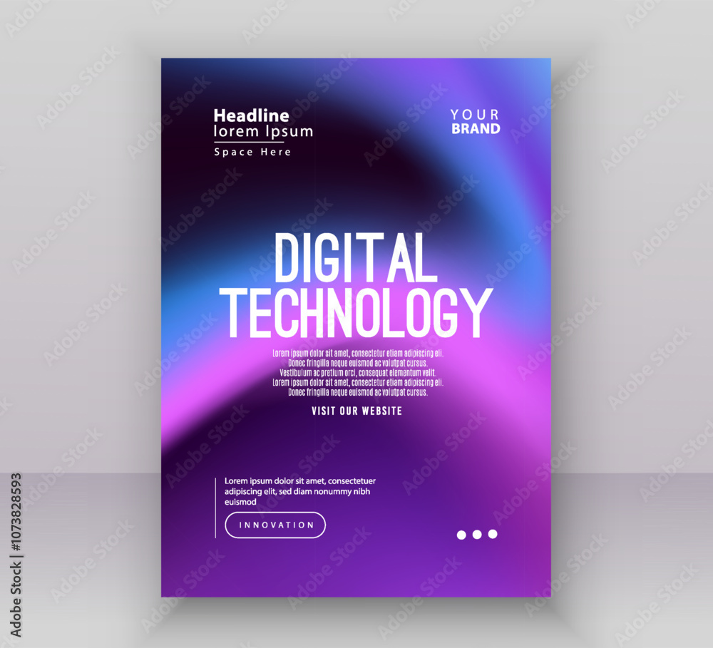 Fototapeta premium Poster brochure cover banner presentation layout template, Technology digital futuristic internet network blue purple gradient background, Abstract cyber future tech, Ai big data business vector